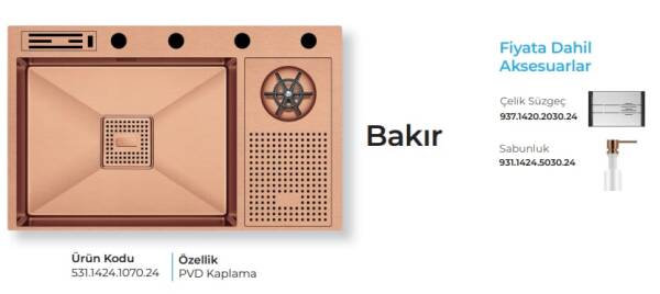 Crauf Lusso 1070 Pvd Eviye Takım Bakır Renk (531.1424.1070.24) - 2