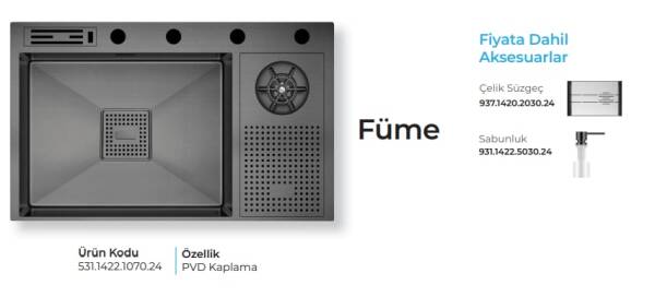 Crauf Lusso 1070 Pvd Eviye Takımı Füme Renk (531.1422.1070.24) - 2