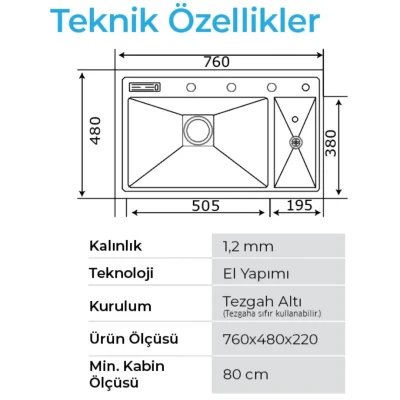 Crauf Lusso 1070 Pvd Eviye Takımı Füme Renk (531.1422.1070.24) - 3