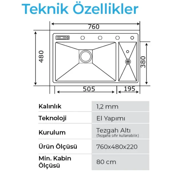 Crauf Lusso 1070 Pvd Eviye Takımı Füme Renk (531.1422.1070.24) - 3