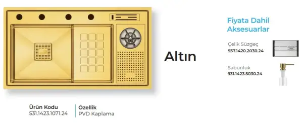 Crauf Lusso 1071 Pvd Eviye Takım Altın Renk (531.1423.1071.24) - 2