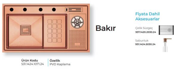 Crauf Lusso 1071 Pvd Eviye Takımı Bakır Renk (531.1424.1071.24) - 2