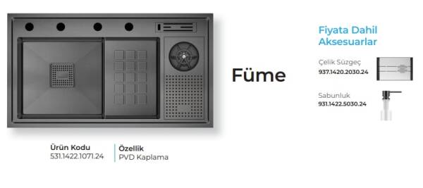 Crauf Lusso 1071 Pvd Eviye Takım Füme Renk (531.1422.1071.24) - 2
