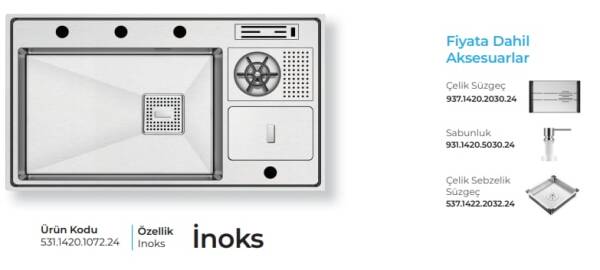 Crauf Lusso 1072 Eviye Takımı Inox Renk (531.1420.1072.24) - 2