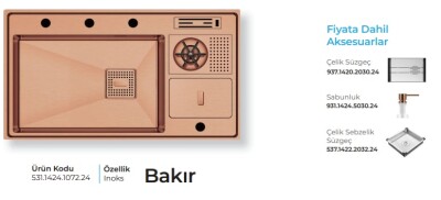 Crauf Lusso 1072 Pvd Eviye Takım Bakır Renk (531.1424.1072.24) - 2