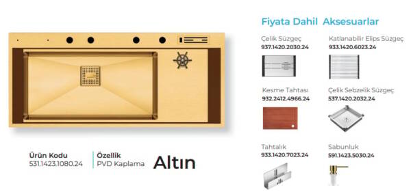 Crauf Lusso 1080 Pvd Eviye Takımı Altın Renk (531.1423.1080.24) - 2