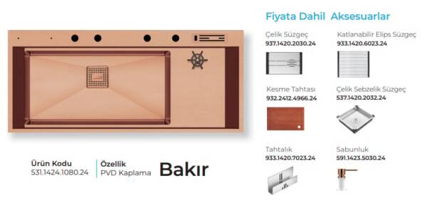 Crauf Lusso 1080 Pvd Eviye Takımı Bakır Renk (531.1424.1080.24) - 2