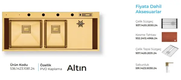 Crauf Lusso 1081 Pvd Eviye Takımı Altın Renk (536.1423.1081.24) - 2