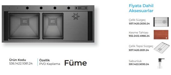 Crauf Lusso 1081 Pvd Eviye Takımı Füme Renk (536.1422.1081.24) - 2