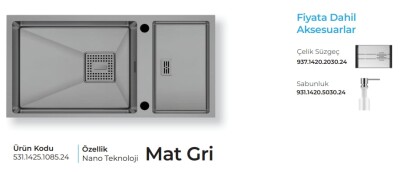 Crauf Lusso 1085 Eviye Takımı Mat Gri Renk (531.1425.1085.24) - 2