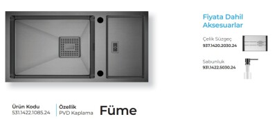 Crauf Lusso 1085 Pvd Eviye Takımı Füme Renk (531.1422.1085.24) - 2