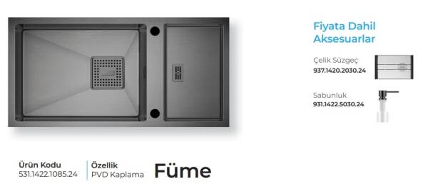 Crauf Lusso 1085 Pvd Eviye Takımı Füme Renk (531.1422.1085.24) - 2