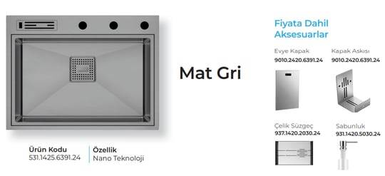 Crauf Lusso 6391 Eviye Takımı Mat Gri Renk (531.1425.6391.24) - 2