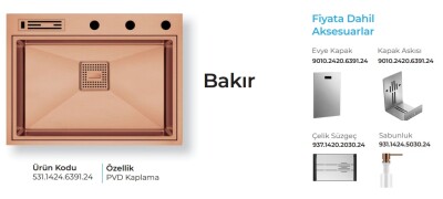 Crauf Lusso 6391 Pvd Eviye Takımı Bakır Renk (531.1424.6391.24) - 2
