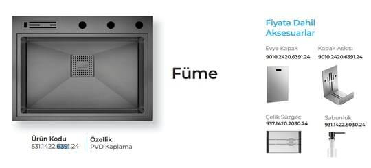Crauf Lusso 6391 Pvd Eviye Takımı Füme Renk (531.1422.6391.24) - 2