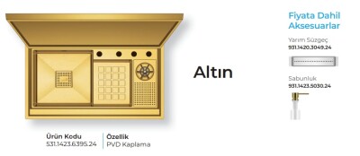 Crauf Lusso 6395 Pvd Eviye Takımı Altın Renk (531.1423.6395.24) - 2