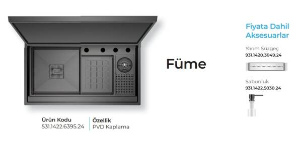 Crauf Lusso 6395 Pvd Eviye Takımı Füme Renk (531.1422.6395.24) - 2