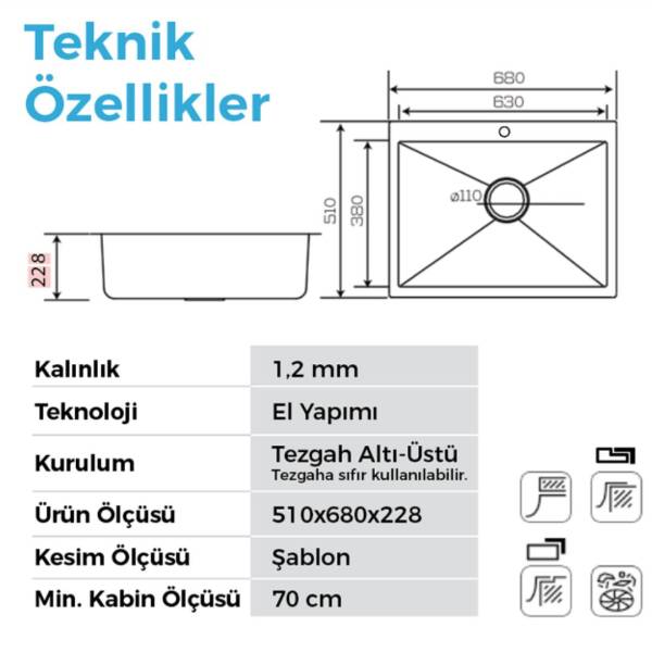 Crauf Poli 6302 Çelik Eviye Inox Renk (530.2420.6302.24) - 2