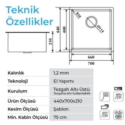 Crauf Stella 4470 Tezgah Altı Eviye Inox Renk (530.2420.4470.24) - 2