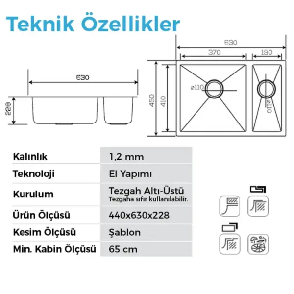 Crauf Stella 4563 Pvd İkiz Eviye Altın Renk (534.2423.4563.24) - 2