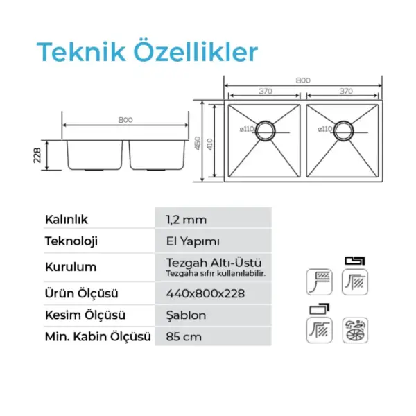 Crauf Stella 4580 Pvd İkiz Eviye Bakır Renk (537.2424.4580.24) - 2