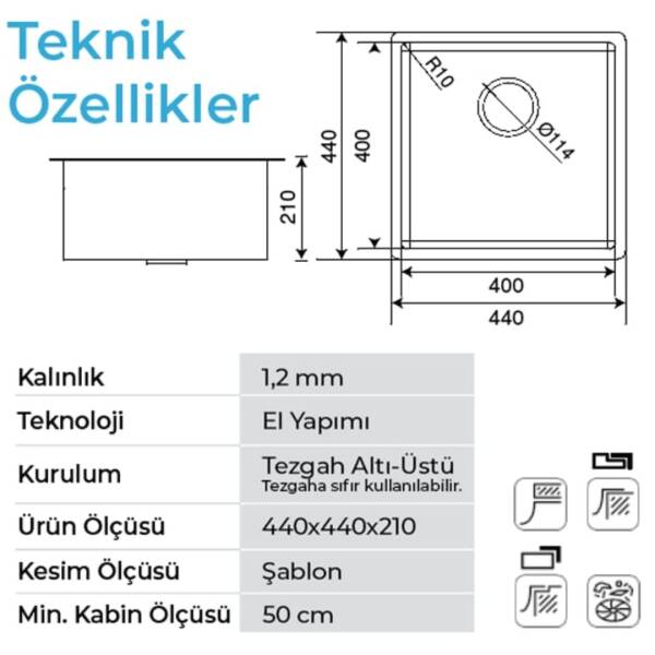 Crauf Stella 4444 Eviye Inox Renk (530.2420.4444.24) - 2