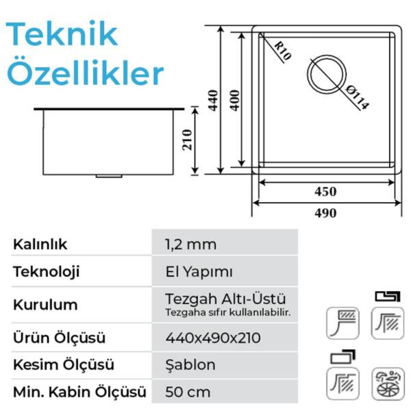 Crauf Stella 4449 Eviye Inox Renk (530.2420.4449.24) - 2