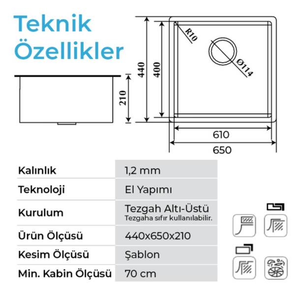 Crauf Stella 4465 Eviye Inox Renk (530.2420.4465.24) - 2