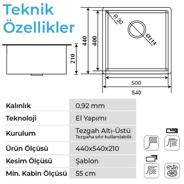 Crauf Venüs 3054 Tezgah Altı Eviye Inox Renk (530.1420.3054.24) - 2