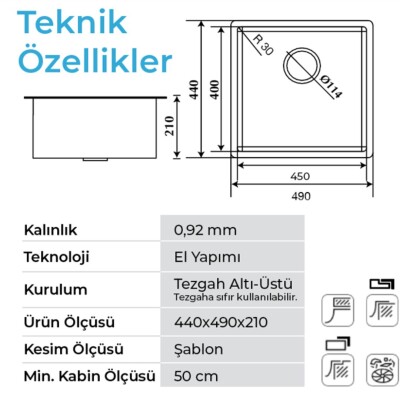 Crauf Venüs 3049 Tezgah Altı Inox Eviye (530.1420.3049.24) - 2