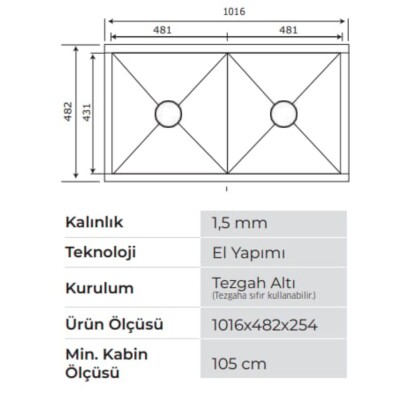 Crauf Vertice 2075 Eviye Inox Renk (537.1420.2075.24) - 2