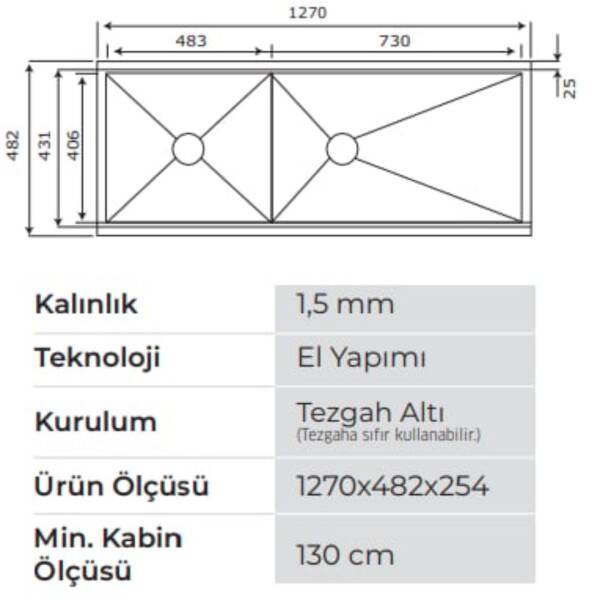 Crauf Vertice 2085 İkiz Eviye Inox Renk (537.1420.2085.24) - 2