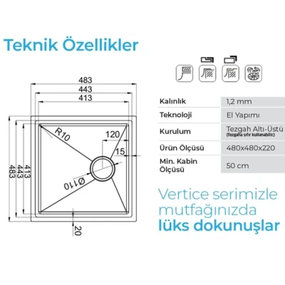 Crauf Vertice 4848 Pvd Eviye Bakır Renk (530.1424.4848.24) - 2