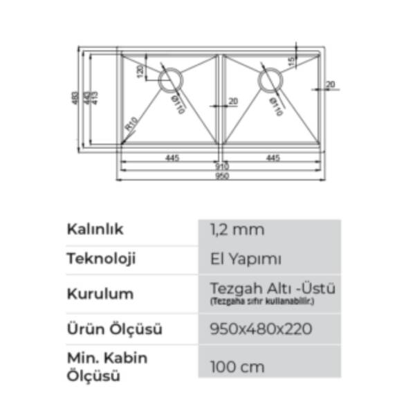 Crauf Vertice 4895 Pvd İkiz Eviye Bakır Renk (537.1424.4895.24) - 2