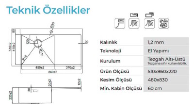 Crauf Via Lattea 6172 Eviye Mat Gri Renk Sol (533.2425.6172.23) - 2
