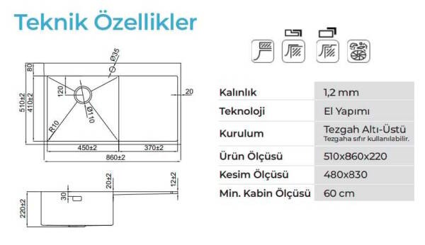Crauf Via Lattea 6172 Eviye Mat Gri Renk Sol (533.2425.6172.23) - 2