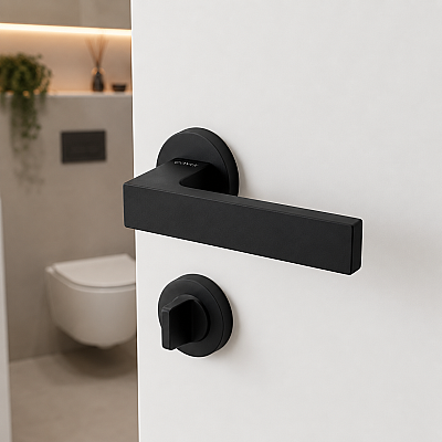 Zera Modeli Rozetli WC Kapı Kolu Mat Siyah (115110104903) - Çebi