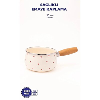 Cupid Ahşap Saplı Kalp Desenli Emaye Tava (EMAY15) - Emaylab (1)