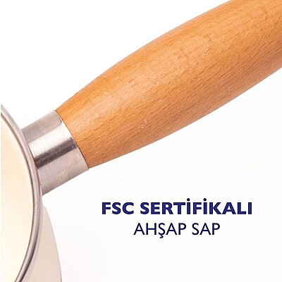Cupid Ahşap Saplı Kalp Desenli Emaye Tava (EMAY15) - 3