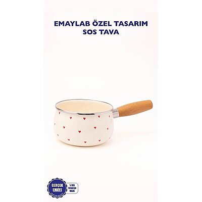 Cupid Ahşap Saplı Kalp Desenli Emaye Tava (EMAY15) - 4