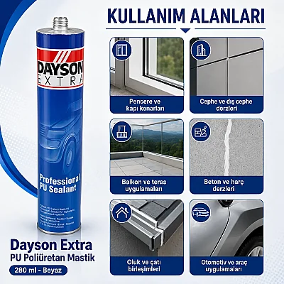 Dayson Extra PU Poliüretan Mastik 280ml Kartuş Beyaz (SS800-101) - 3