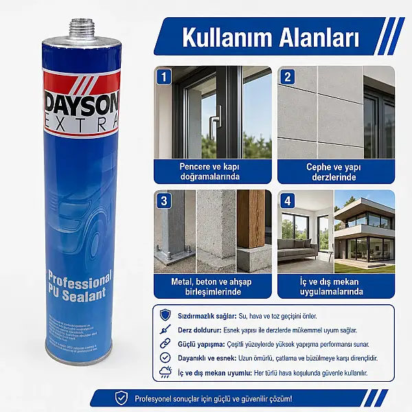 Dayson Extra PU Poliüretan Mastik 280ml Kartuş Siyah (SS800-102) - 2