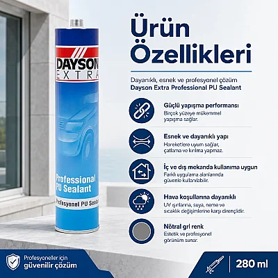 Dayson Pu Nötral Gri Renk İnşaat Mastiği 280ml (SS800-103) - Dayson (1)
