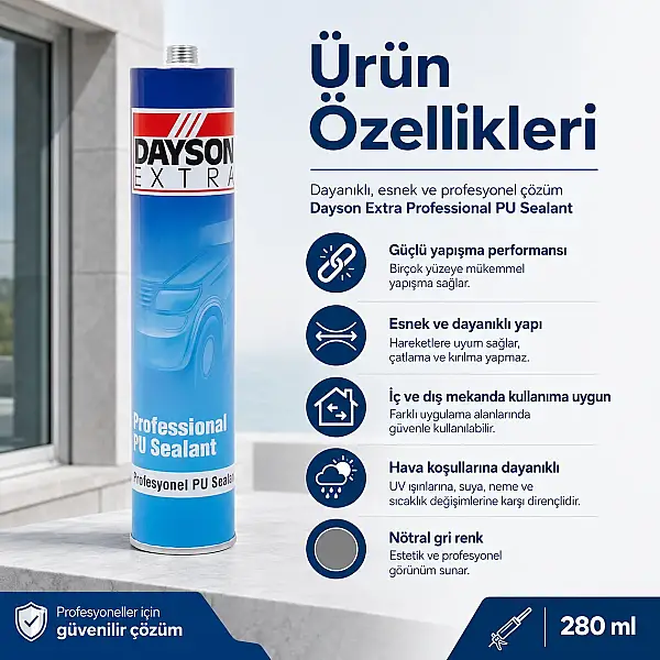 Dayson Pu Nötral Gri Renk İnşaat Mastiği 280ml (SS800-103) - 2