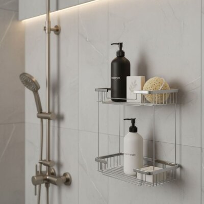 Defne Banyo15x25 İkili Şampuanlık Sabunluk Süngerlik Krom Renk (1921525) - Defne Banyo