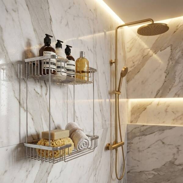 Defne Banyo15x25 İkili Şampuanlık Sabunluk Süngerlik Krom Renk (192 1525) - 1