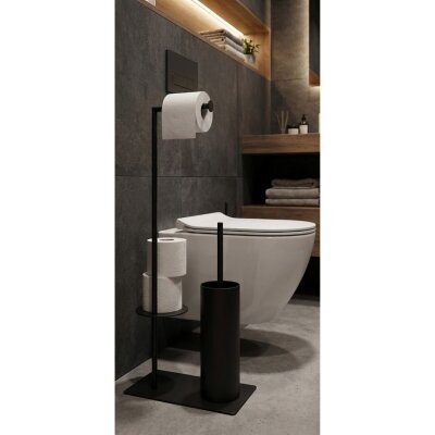 Defne Banyo Akasya Yedekli Kağıtlıklı Klozet Fırçası Siyah Renk (60 40 S) - Defne Banyo