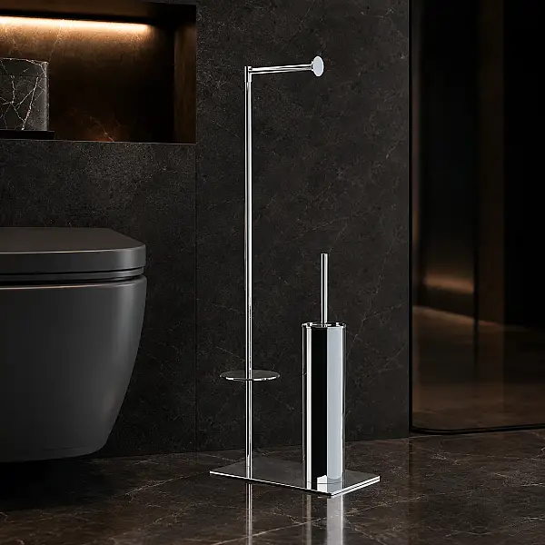 Defne Akasya Yedekli Tuvalet Kağıtlığı/Klozet Fırçası Wc Seti Krom (60 40) - 3