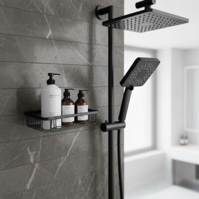 Defne Banyo 15x25 Tekli Krom Banyo Şampuanlık Sabunluk Süngerlik Siyah Renk (191 1525 S) - Defne Banyo