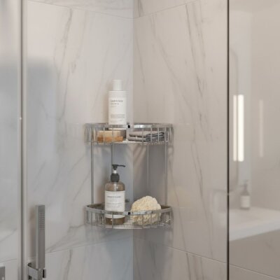 Defne Banyo 22*22 İkili Oval Krom Banyo Köşe Rafı (12222) - Defne Banyo